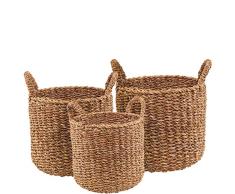 Boltze Sophy 2952500 - Cesta redonda con asas, cestas de almacenamiento de algas marinas, colores naturales, cestas decorativas estilo bohemio, escandinavo, 30-40 cm)