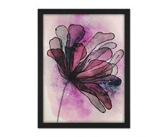 Purple Grunge Flower Watercolour Painting Artwork Framed Wall Art Print 18X24 Inch PÃºrpura Flor Acuarela Pintura pared