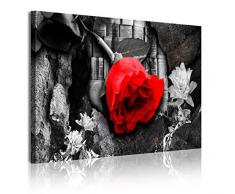 DekoArte 330 - Cuadro moderno en lienzo 1 pieza flores rosa roja en fondo blanco y negro, 120x3x80cm