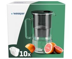 Wessper AQUAMAX Crystalline - Jarra de cristal 3 en 1, filtro de agua, 2,5 L, con sistema de filtro, además de 10 cartuchos de filtro de cal, color negro