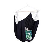 Relaxdays Silla Colgante, AlgodÃ³n, SillÃ³n Suspendido Exterior e Interior, 150kg, Asiento Columpio NiÃ±os y Adultos, Negro, 70% 30% Madera, 150 x 100 x 40 cm
