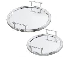 Set de 2 bandejas Redondas de Metal y Espejo en Plateado 47x9cm y 40x9cm, INT.41 y 33cm