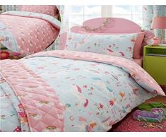 Juego de cama para niños Kidz Club, estampado de unicornios mágicos, funda de edredón doble y 2 fundas de almohada, color azul