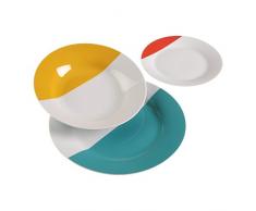 Versa 10500245 Vajilla 18 Piezas, 3x27x27cm, Porcelana, Blanco, Amarillo, Rojo