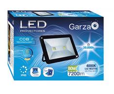 Garza Lighting Outdoor - Foco Proyector LED Exterior IP65 COB , 80W , Luz Neutra 4000K , Negro