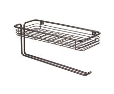 InterDesign Classico Porta rollo con almacenamiento | Ideal portarrollos de pared con especiero | Para papel de cocina y otros utensilios | Metal bronce