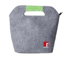 Bergner Walking Pleasure Set hermético 2 Capas + Cubiertos + Bolsa isotérmica, Fieltro, Gris y Verde, 34x16x28 cm