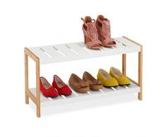 Relaxdays Organizador Calzado, 2 Niveles, para 6 Pares, Abierto, Zapatero 36 x 70 x 26 cm, MDF, BambÃº, Natural y Blanco, 70% Tablero de Fibra 30%