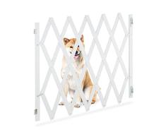 Relaxdays Barrera Seguridad Niños Bambú XL, Valla Escaleras Plegable hasta 140 cm, 87-97 cm Alto, Reja Mascotas, Blanco