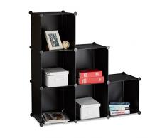 Relaxdays Estantería Gradual 6 Compartimientos, Bambú, Negro, 35x110x110 cm