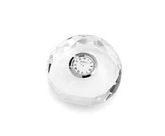 Homemania Reloj de Mesa de cÃ­rculo, analÃ³gico, Despertador, decoraciÃ³n de Mesa, Color Blanco de Cristal, 9,5 x 9 x 4 cm