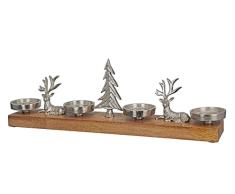 GILDE 4 candelabros XL â Gran candelabro de Adviento Alargado para Maxi Velas de té â Aluminio Madera â Motivos navideños Ciervos â Longitud 47 cm â 26251 marrón â 8 cm Ancho 47 cm Alto 15 cm