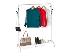Relaxdays Perchero Burro MetÃ¡lico, Balda, 6 Ganchos, Barra Perchas Dormitorio, 145x132x44 cm, de Pie, Color Blanco, Metal