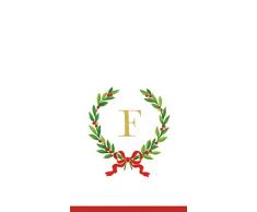 Caspari Entertaining con corona de laurel de Navidad monograma F toallas de papel para invitados, blanco, Pack de 24