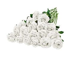 GONICVIN Flores Artificiales, 20 Rosas Artificiales con Tallos Largos, Ramos de Flores realistas para Manualidades, Bodas, Fiestas, hogar, Decoraciones del dÃa de San ValentÃn (Marfil)