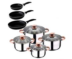San Ignacio Pk1171 Set Bateria Cocina 8 Piezas Premium Y Set 3 Sartenes, Cromado
