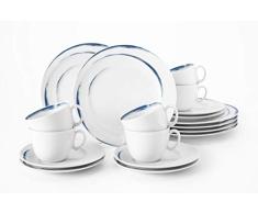 Seltmann Weiden 18 Piezas | Set para 6 Personas | Serie Paso Blanco | Servicio Incluye Cada 6 Plato de Desayuno, Taza, platillo de tÃ©, 0.14 litros, Porcelana, Azul