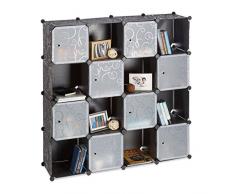 Relaxdays Estantería Modular XXL con 16 Compartimentos, Negro, 31.5x127x127 cm