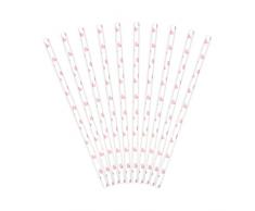PartyDeco SPP7-081J - Pajitas de papel (19,5 cm, 10 unidades), color blanco con corazones rosados