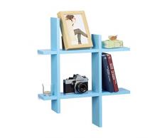 Relaxdays Estantería de Pared con 6 Compartimentos, Madera, Azul, 10x58.5x58.5 cm