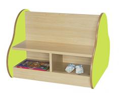 Mobeduc Banco Infantil Doble 4 niños, Haya, Haya y Verde Manzana, 70x66x54 cm