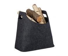 Relaxdays Bolsa para Leña con Asas, Fieltro, Gris Oscuro, 39.5x40x23 cm