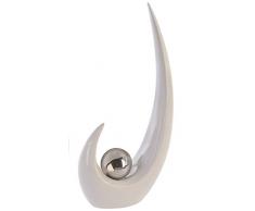 Gilde Escultura Moderna Move Blanca con Bola Decorativa Plateada, Altura 49 cm
