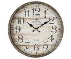 Clayre & Eef 6KL0454 Reloj Retro de Madera de 30 x 6 cm de diÃ¡metro, Estilo rÃºstico, Vintage Deco, 1 Pila AA (no incluida)