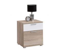 FMD furniture Mesita de Noche, Madera de ingenierÃ­a, Roble NB/Blanco, ca. 45x53x38 cm