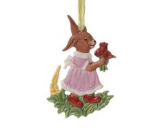 Hutschenreuther 02360 - 725864 - 27676 Colgante Conejo de Pascua Mujer en la Pradera, Porcelana, Multicolor, 8 x 8 cm