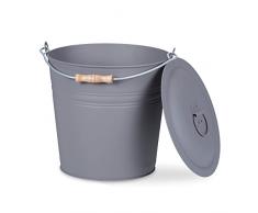 Relaxdays Cubo Tapa, 12 L, Accesorio Chimenea, Estufa, BBQ, con Asa, para CarbÃ³n y Ceniza, Redondo, Gris, 1 Unidad