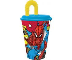ALMACENESADAN, 4992, Pack vuelta al cole Spiderman; compuesto por vaso con caÃ±a 430 ml, producto reutilizable, sin BPA