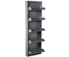 DRW Zapatero con 5 cajones y respiradero de Metal en Gris Brillo Liso 50x15x170cm