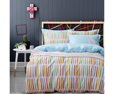 DecoKing Ropa de Cama 135x200 cm 1 Funda de la Almohada 80x80 Funda Nórdica Microfibra Cremallera Basic Collection Stiches Blanco Azul Claro Naranja Verde Claro Rosa