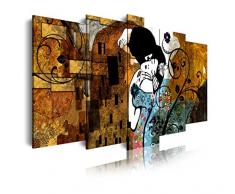 DekoArte 241 - Cuadro moderno en lienzo 5 piezas estilo abstracto el beso de Gustav Klimt, 150x3x80cm
