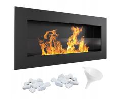 KRATKI Chimenea de bioetanol Delta Slim + Guijarros + Embudo para Montaje, con acristalamiento l Biocontenedor de 0,4 l, Certificado TÃV Acero, 40 x 90 cm, Negro