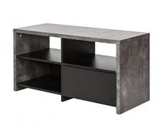 TemaHome - Mueble Porta TV Modelo Marbella - Mueble Porta TV con cajón - Fabricado en Madera - Efecto Cemento - Color Negro - Medidas 100 x 40 x 50 cm