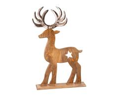 GILDE Figura Decorativa Reno RUDI - XL DecoraciÃ³n de Navidad de Madera - Color: MarrÃ³n Plata - Accesorios para Invierno y Adviento - Altura 60 cn