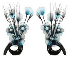 Flourish 723903 florero con a juego Par de qh1 Turquesa Azul y Negro Artificial flor de nylon, 32 cm, tamaño pequeño