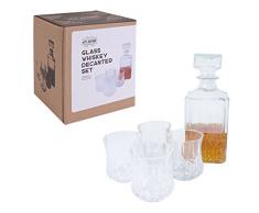 6th Avenue Whisky de cristal decantador y 4 gafas, transparente, conjunto de 5