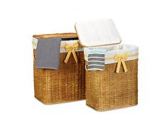 Relaxdays Cestos Ropa Sucia con Tapa Rectangulares, Hoja de Palma, Marrón Miel, 2 Unidades
