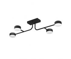 Eglo LED lámpara de techo Clavellina, luminaria regulable con 4 focos, barra de focos minimalista, candil de acero en negro y plástico en blanco, luz de techo blanco cálido