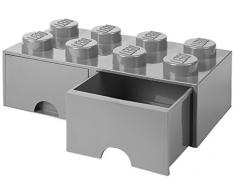 LEGO 40061740 Caja de Almacenaje Apilable con 2 Cajones, Ladrillo 8 pomos, 9.4 l, Gris (Medium Stone Grey), 50 x 25 x 18 cm
