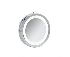 axentia Espejo Espejo de Pared con Ventosa de baño Espejo Iluminado con LED de Cuarto de baño Espejo Redondo de de Belleza y Espejo para el baño, Metal, Plata, 15 x 15 x 2 cm