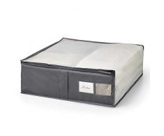 Rayen - Caja de almacenaje de ropa y mantas de cama. Bolsa de tela para ropa con cremallera, rejilla transpirable, plegable y resistente. 55 x 65 x 20 cm. Gris Oscuro/Translúcido