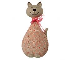 DRW Figura de un Gato de Resina con Lazo Rosa 11 x 10.5 x 23 cm