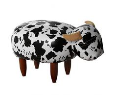 DRW Puff Infantil Vaca de Tela y Polipiel con Patas de Madera Pino 50 x 32 x 32 cm