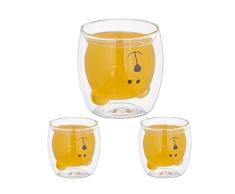 Relaxdays Vasos Infantiles Doble Pared, Set 3, Tazas Oso Polar, 300 ml, Vidrio de Borosilicato, Aislantes, Transparente, 100% Cristal
