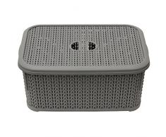 JVL - Knit diseño Loop plástico Rectangular con Tapa Cesta de Almacenamiento con Asas - 6 litros, Color Gris