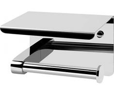 Cornat Portarrollos de Papel higiÃ©nico con Estante (143 x 100 mm, 2 Diferentes Opciones de Montaje con Almohadilla Adhesiva y perforaciÃ³n, Acero Cromado), aleado, Cromo (Shiny), 143 x 100 x 95 mm